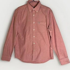 American Eagle Men Button Up Long Sleeve Lightwash Red Shirt Classic Fit Sz M